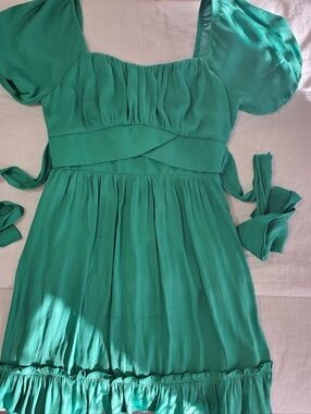 Altar'd State Emerald Green Puff-Sleeve Mini Dress